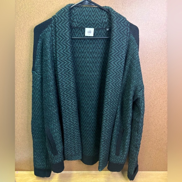 Cabi Chevron Knit Shawl Collar Open Front Cardigan Sweater Women’s Large - Picture 1 of 4
